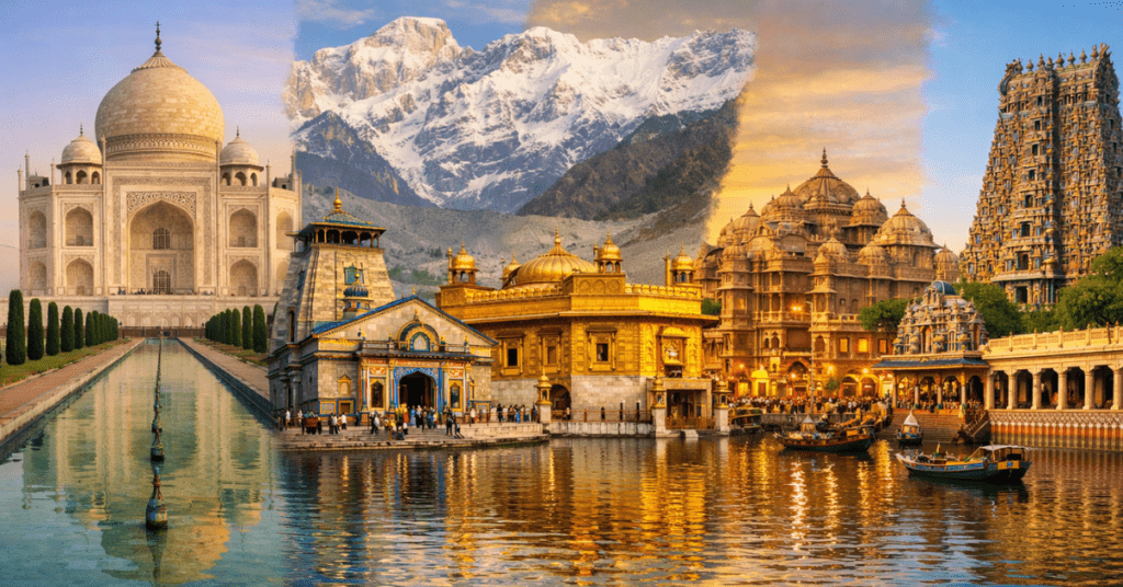 भारत के धार्मिक स्थल भारत के प्रसिद्ध धार्मिक स्थल और मंदिरों का सुंदर दृश्य