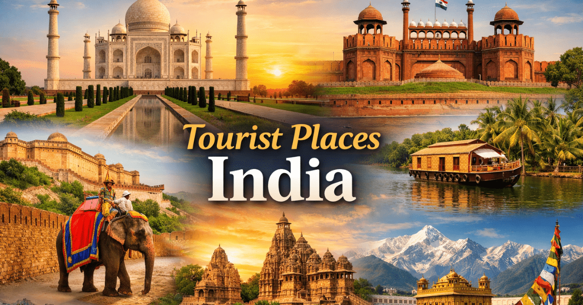 Tourist Places India भारत के प्रसिद्ध पर्यटन स्थल ताजमहल रेड फोर्ट केरल बैकवाटर्स गोल्डन टेम्पल